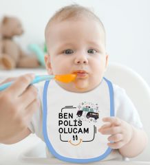 BK Kids Polis Olucam Tasarımlı Mavi Bebek Body Zıbın ve Mama Önlüğü Hediye Seti-1