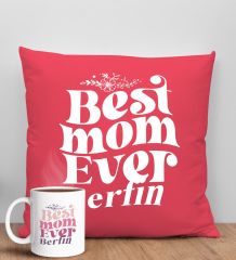 BK Gift Kişiye Özel İsimli Anneler Günü Tasarımlı Kırmızı Kırlent Yastık ve Kupa Seti, Anneye Hediye, Ev Dekorasyonu, Anneler Günü Hediyesi-1