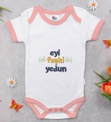 BK Kids Eyi Fuşki Yedun Tasarımlı Pembe Bebek Body Zıbın-1