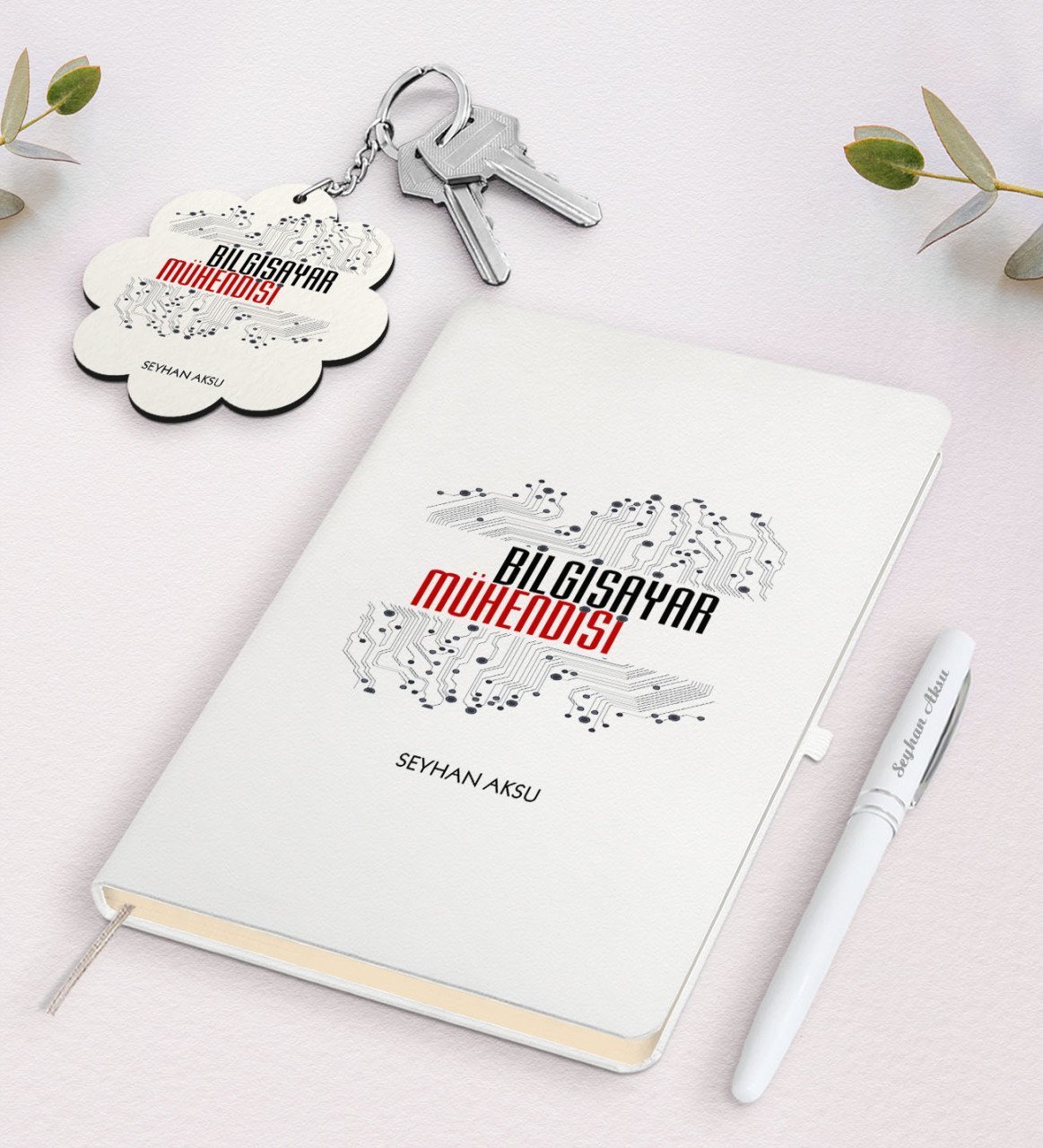 Kişiye Özel Bilgisayar Mühendisi Beyaz Defter Kalem Ve Anahtarlık Hediye Seti-2