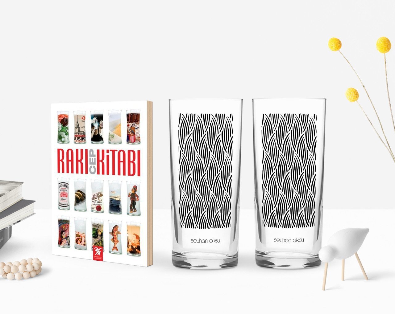 Kişiye Özel Renkli Baskılı İsimli İkili Rakı Bardağı ve Rakı Cep Kitabı Hediye Seti-126