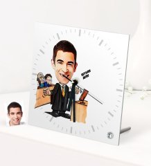 Kişiye Özel Bay Avukat Karikatürlü Masaüstü Kare Cam Saat - 3