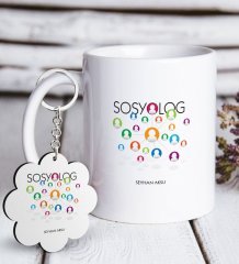 Kişiye Özel Mesleki Sosyolog Beyaz Kupa ve Anahtarlık Hediye Seti