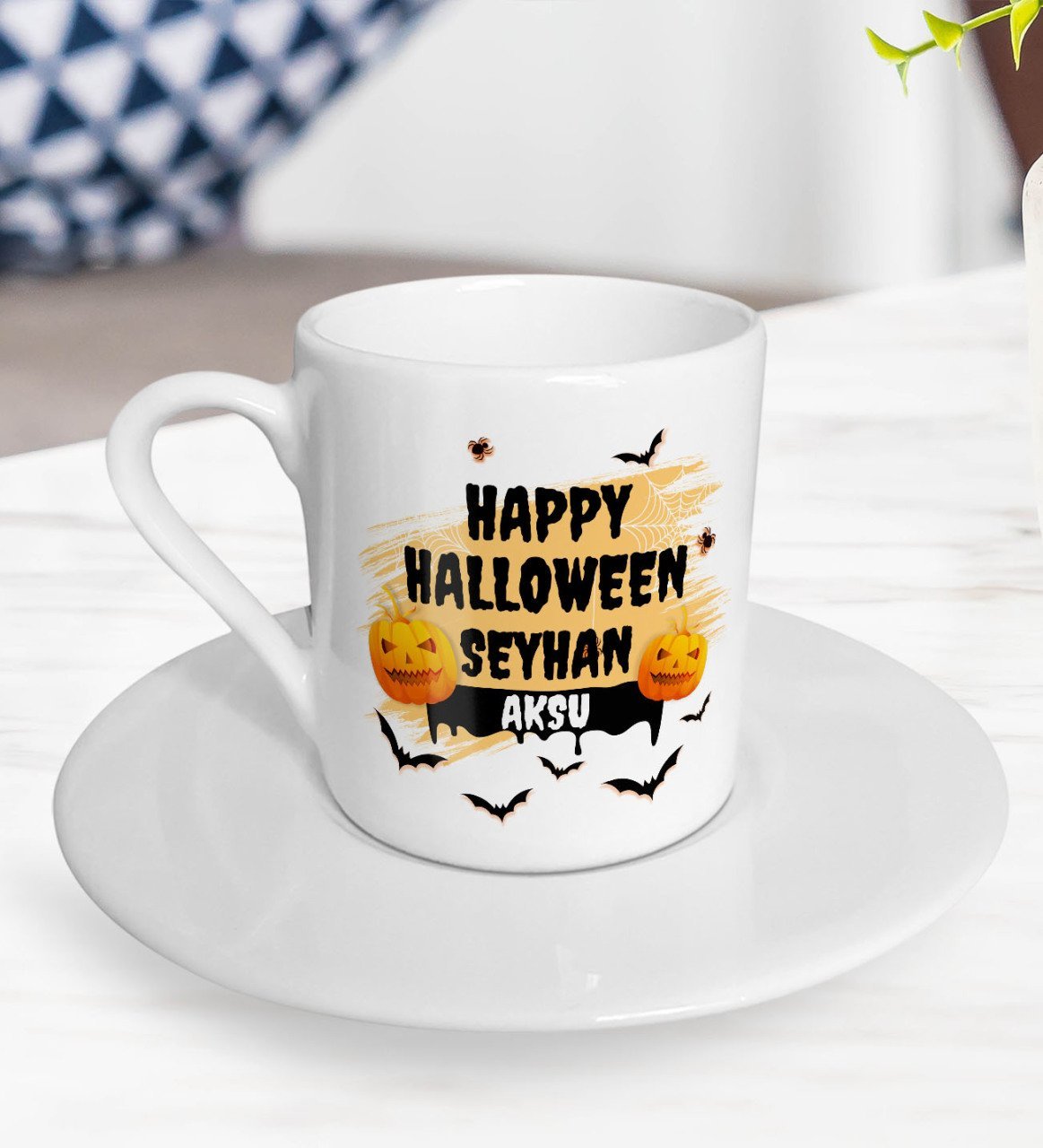 Kişiye Özel Happy Halloween Tasarımlı Türk Kahvesi Fincanı-16