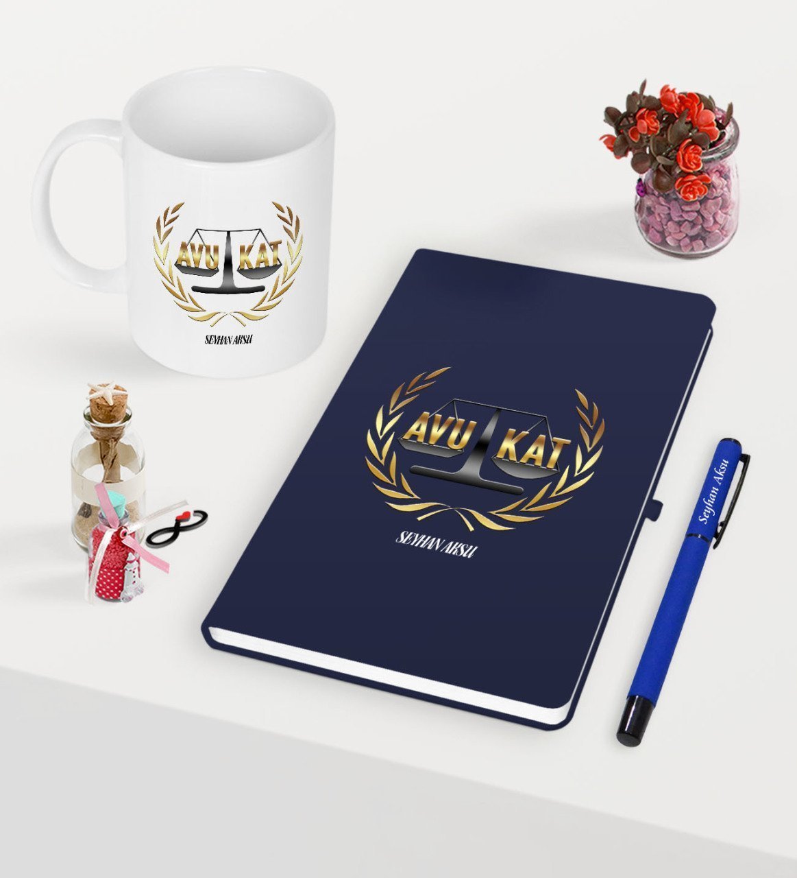 Kişiye Özel Avukat Temalı Lacivert Defter Kalem Kupa Seti - 1