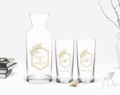 Kişiye Özel Renkli Baskılı Baş Harf İsim Tasarımlı İkili Rakı Bardağı ve Karaf Hediye Seti-6