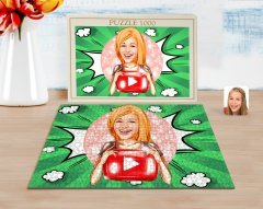 Kişiye Özel Kadın Youtuber Karikatürlü 1000 Parça Profesyonel Puzzle-1