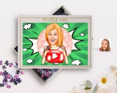 Kişiye Özel Kadın Youtuber Karikatürlü 1000 Parça Profesyonel Puzzle-1