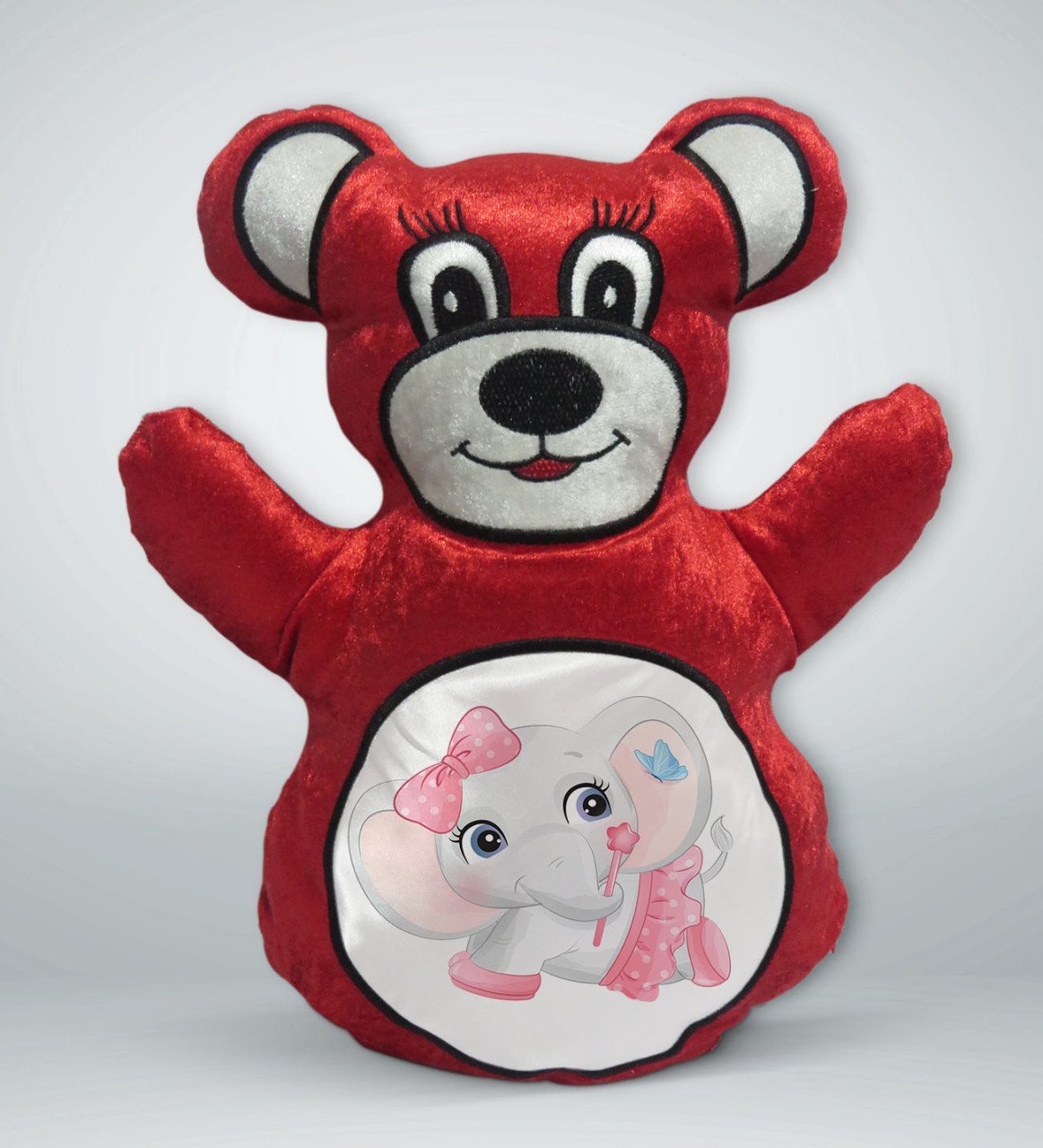 BK Gift Sevimli Fil Tasarımlı Kırmızı Ayıcık Yastık-7