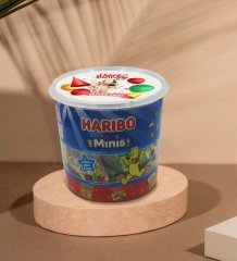 Kişiye Özel İsimli Fotoğraflı Doğum Günü Tasarımlı Dev Boy Haribo Minis Kovası (10gx100adet) Model 15