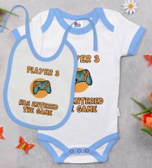 BK Kids Player 3 Tasarımlı Mavi Bebek Body Zıbın ve Mama Önlüğü Hediye Seti-1