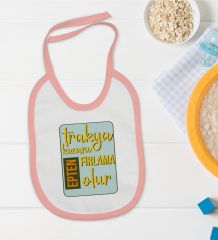 BK Kids Trakya Kızanı Tasarımlı Pembe Bebek Mama Önlüğü-3