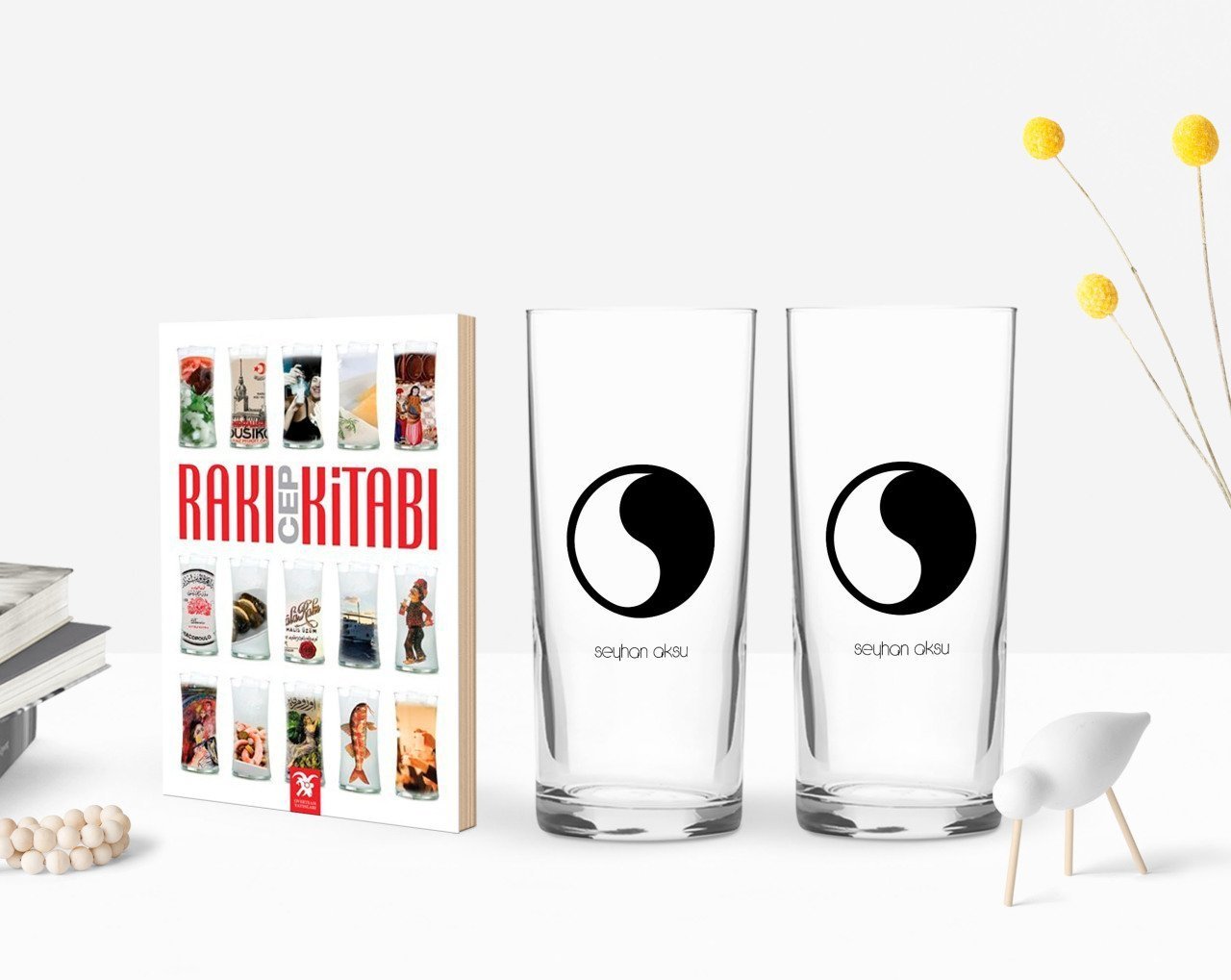 Kişiye Özel Renkli Baskılı İsimli İkili Rakı Bardağı ve Rakı Cep Kitabı Hediye Seti-125
