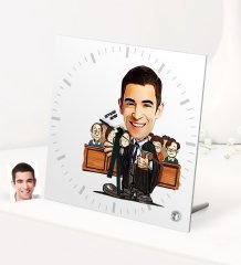 Kişiye Özel Bay Avukat Karikatürlü Masaüstü Kare Cam Saat - 2