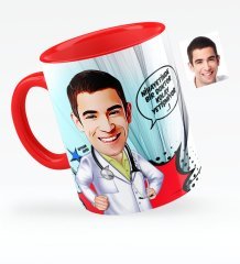 Kişiye Özel Bay Doktor Karikatürlü Kırmızı Kupa Bardak - 1