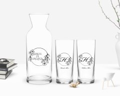 Kişiye Özel Renkli Baskılı Baş Harf İsim Tasarımlı İkili Rakı Bardağı ve Karaf Hediye Seti-5