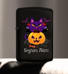 Kişiye Özel Happy Halloween Tasarımlı Renkli Baskılı Siyah Benzinli Metal Çakmak-13