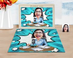 Kişiye Özel Kadın Spiker Karikatürlü 1000 Parça Profesyonel Puzzle-1