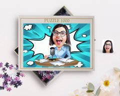Kişiye Özel Kadın Spiker Karikatürlü 1000 Parça Profesyonel Puzzle-1