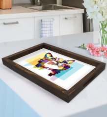 BK Gift Kedi Tasarımlı Doğal Ahşap Tepsi-1