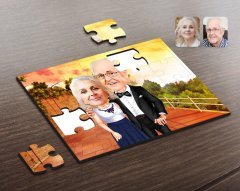 Kişiye Özel Dede ve Büyükanne Karikatürlü Ahşap Puzzle-1