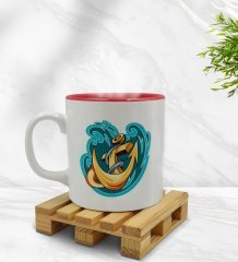 Bk Gift Çapa Tasarımlı İçi Kırmızı Renkli Kupa Bardak Model 1