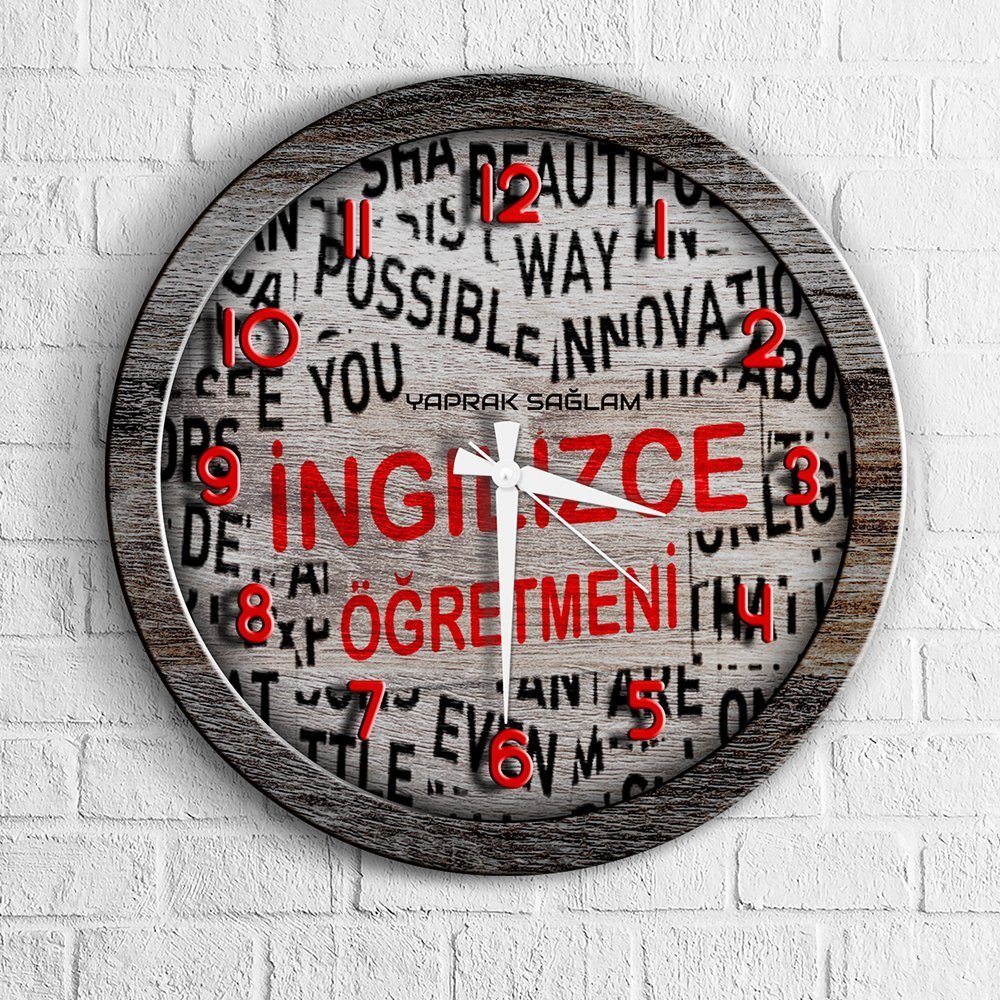 Kişiye Özel Mesleki İngilizce Öğretmeni Ahşap Duvar Saati - 1