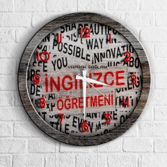 Kişiye Özel Mesleki İngilizce Öğretmeni Ahşap Duvar Saati - 1