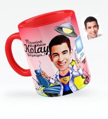Kişiye Özel Bay Diş Hekimi Karikatürlü Kırmızı Kupa Bardak - 1