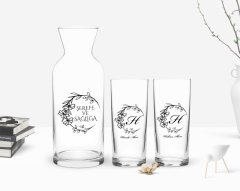 Kişiye Özel Renkli Baskılı Baş Harf İsim Tasarımlı İkili Rakı Bardağı ve Karaf Hediye Seti-4