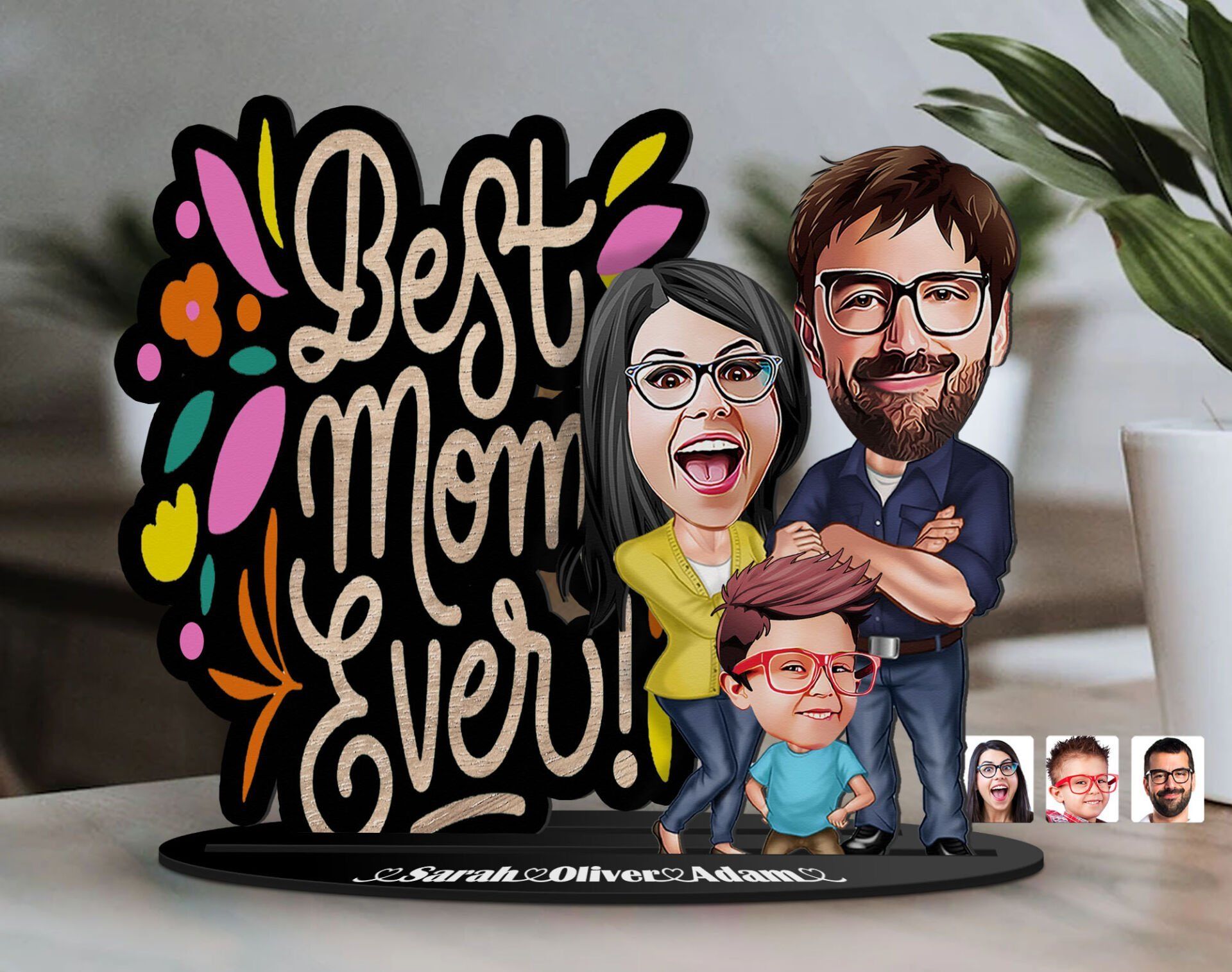BK Gift Kişiye Özel Aile Karikatürlü 3D Ahşap Biblo, Anneler Günü Biblo, Ahşap Biblo, Anneye Hediye, Ev Dekoru-1