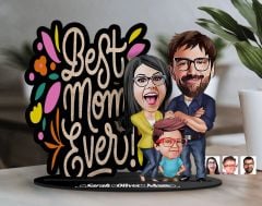 BK Gift Kişiye Özel Aile Karikatürlü 3D Ahşap Biblo, Anneler Günü Biblo, Ahşap Biblo, Anneye Hediye, Ev Dekoru-1