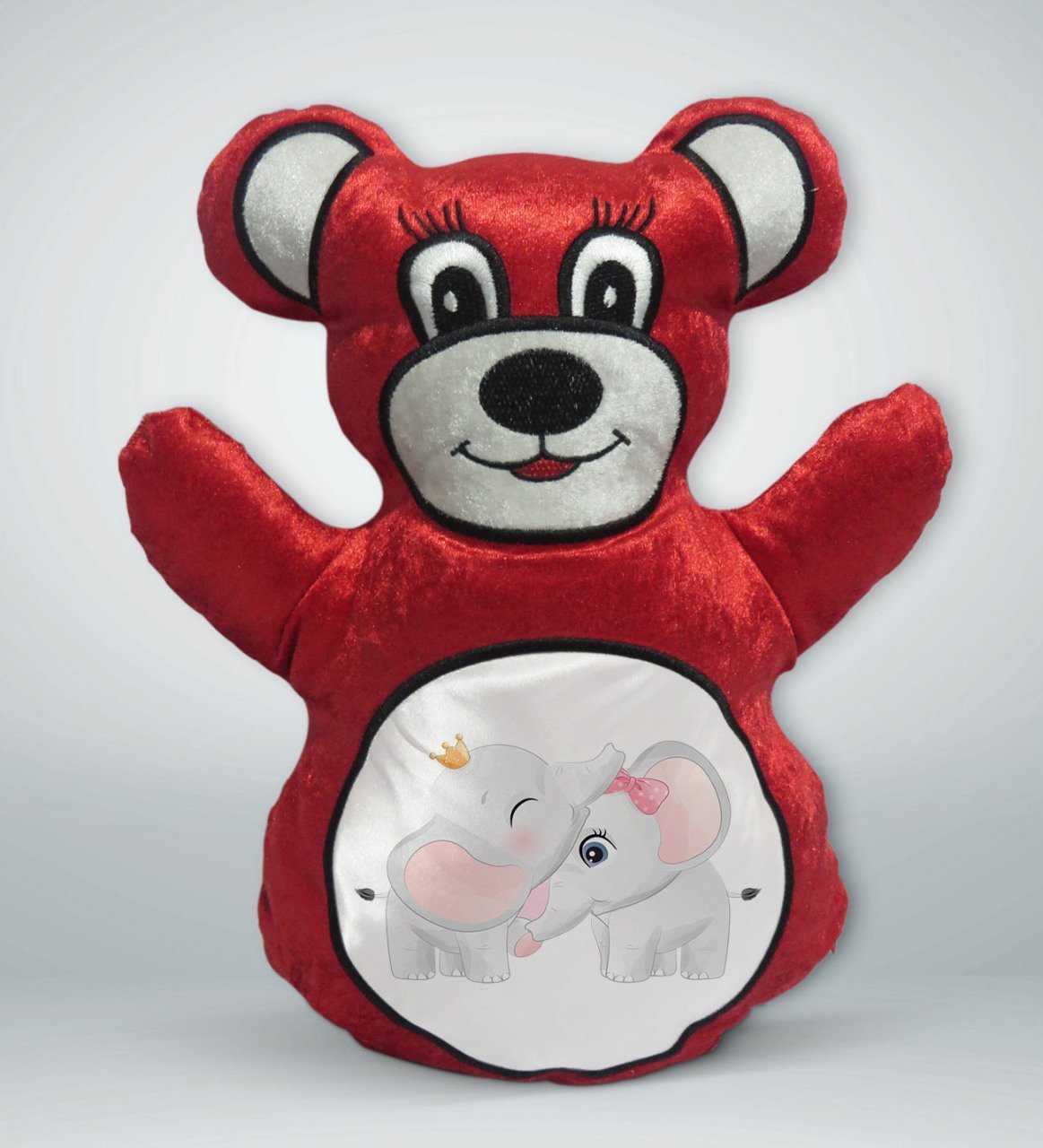 BK Gift Sevimli Fil Tasarımlı Kırmızı Ayıcık Yastık-5