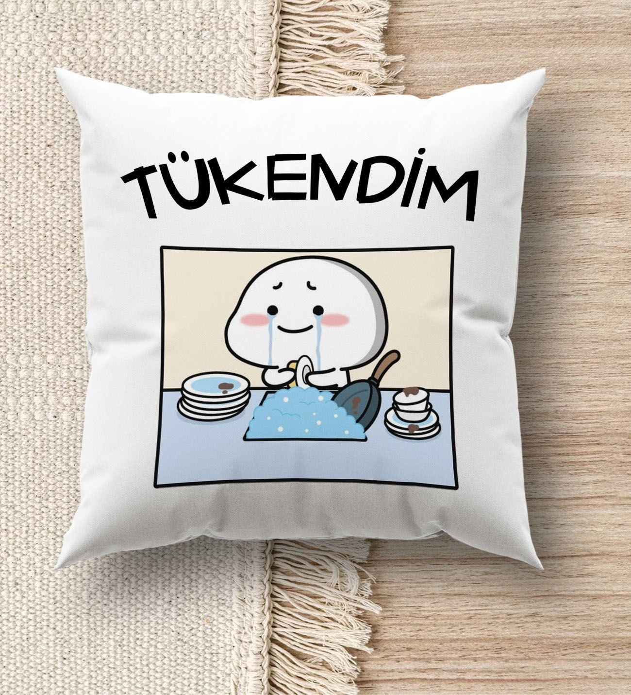 BK Gift Esprili Beyaz Kırlent Yastık, Ev Hediyesi, Ev Dekorasyonu, Dekoratif Hediye-8