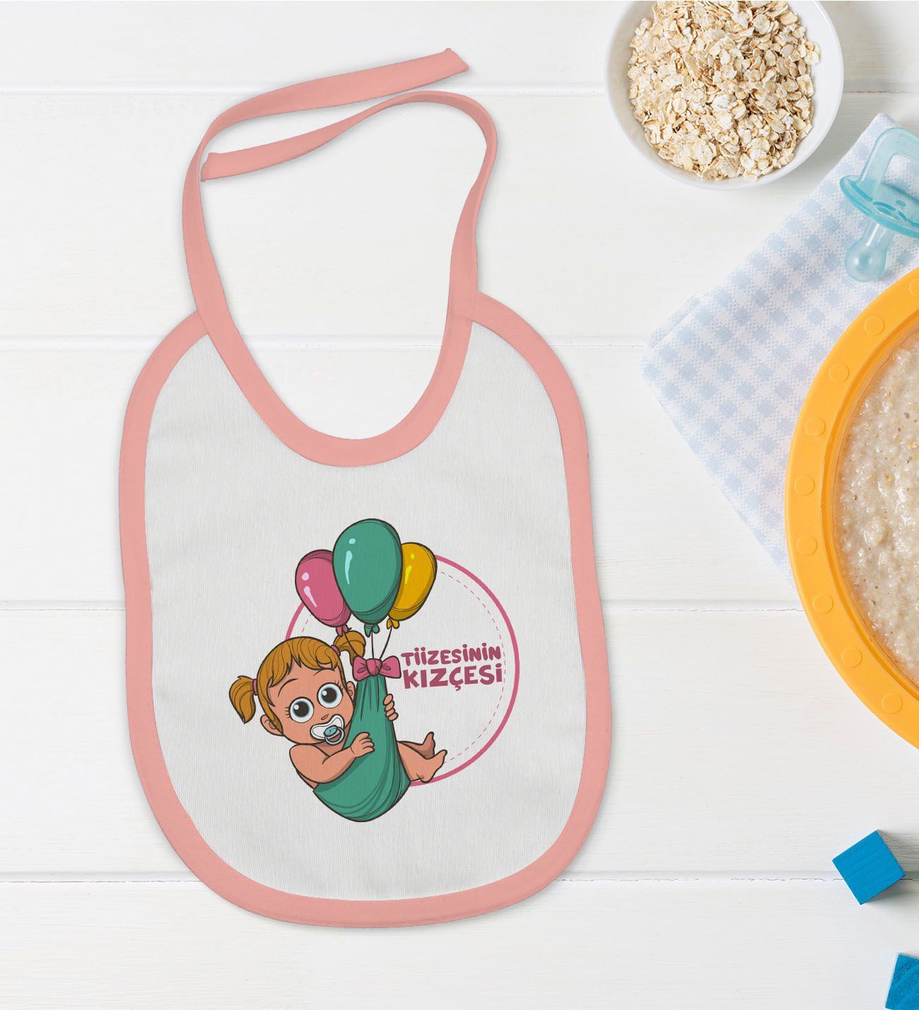 BK Kids Tiizesinin Kızçesi Tasarımlı Pembe Bebek Mama Önlüğü-1