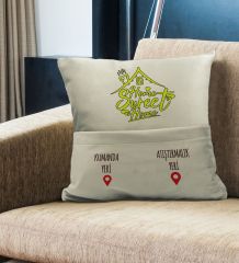BK Gift Eğlenceli Tasarımlı Organizer Kumanda ve Atıştırmalık Cepli Krem Kırlent Yastık- 8, Ev Dekoru, Ev Hediyesi