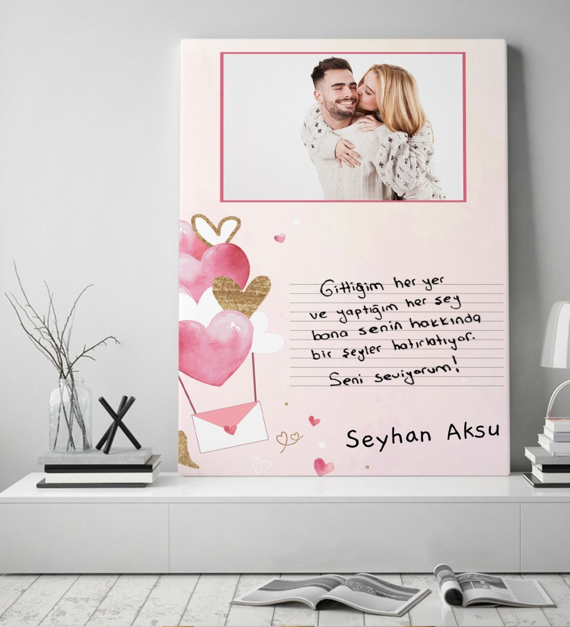 Kişiye Özel Kendi El Yazın Mesajlı Fotoğraflı Hediye Kanvas Tablo 50x70cm-1