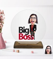 Kişiye Özel Kadın Big Boss Karikatürlü Yuvarlak Ahşap Standlı Biblo-2