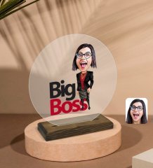 Kişiye Özel Kadın Big Boss Karikatürlü Yuvarlak Ahşap Standlı Biblo-2