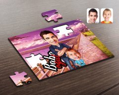 Kişiye Özel Baba Oğul Karikatürlü Ahşap Puzzle-5