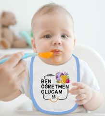 BK Kids Öğretmen Olucam Tasarımlı Mavi Bebek Body Zıbın ve Mama Önlüğü Hediye Seti-1