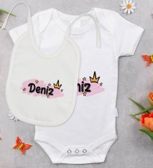 BK Kids Kişiye Özel İsimli Bebek Body Zıbın ve Mama Önlüğü Hediye Seti - Model 33