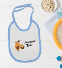BK Kids Annesinin Balı Tasarımlı Mavi Bebek Mama Önlüğü