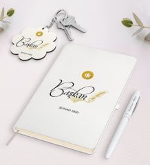 Kişiye Özel Başkan Beyaz Defter Kalem Ve Anahtarlık Hediye Seti-3