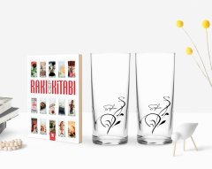 Kişiye Özel Renkli Baskılı İsimli İkili Rakı Bardağı ve Rakı Cep Kitabı Hediye Seti-122