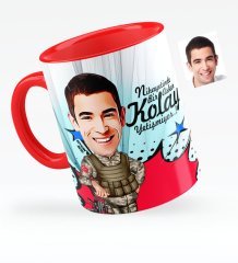 Kişiye Özel Asker Karikatürlü Kırmızı Kupa Bardak - 2