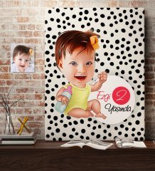Kişiye Özel Bebek Yaş Karikatürlü Kanvas Tablo 50x70cm-1