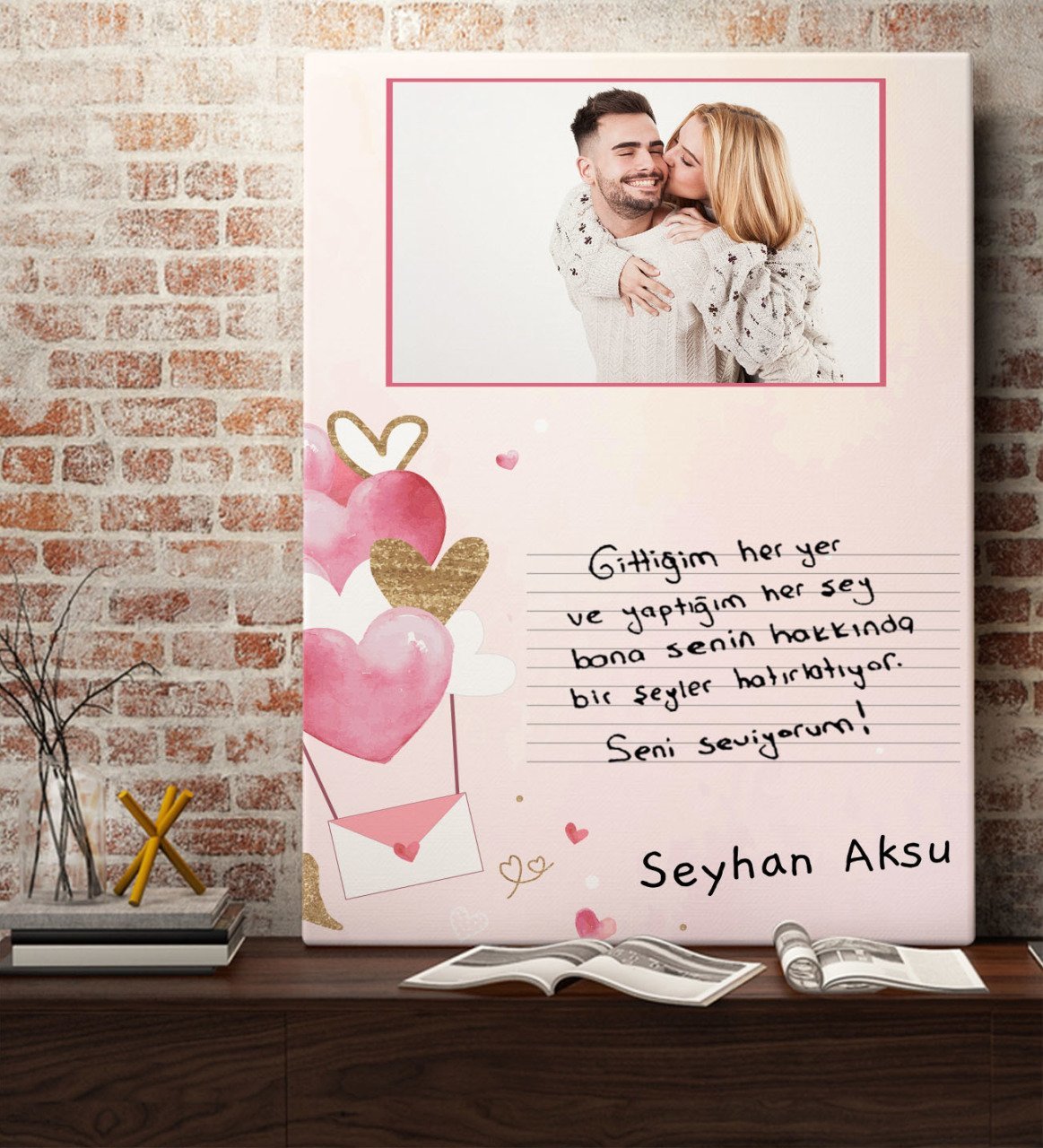 Kişiye Özel Kendi El Yazın Mesajlı Fotoğraflı Hediye Kanvas Tablo 70x100cm-1