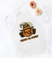 BK Gift Halloween Trick or Treat Tasarımlı Beyaz Mutfak Önlüğü-1