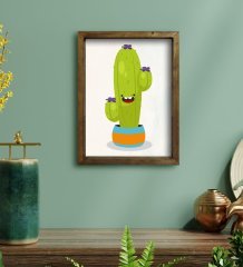 BK Gift Kaktüs Tasarımlı Doğal Masif Ahşap Çerçeveli Tablo 45x65cm-13
